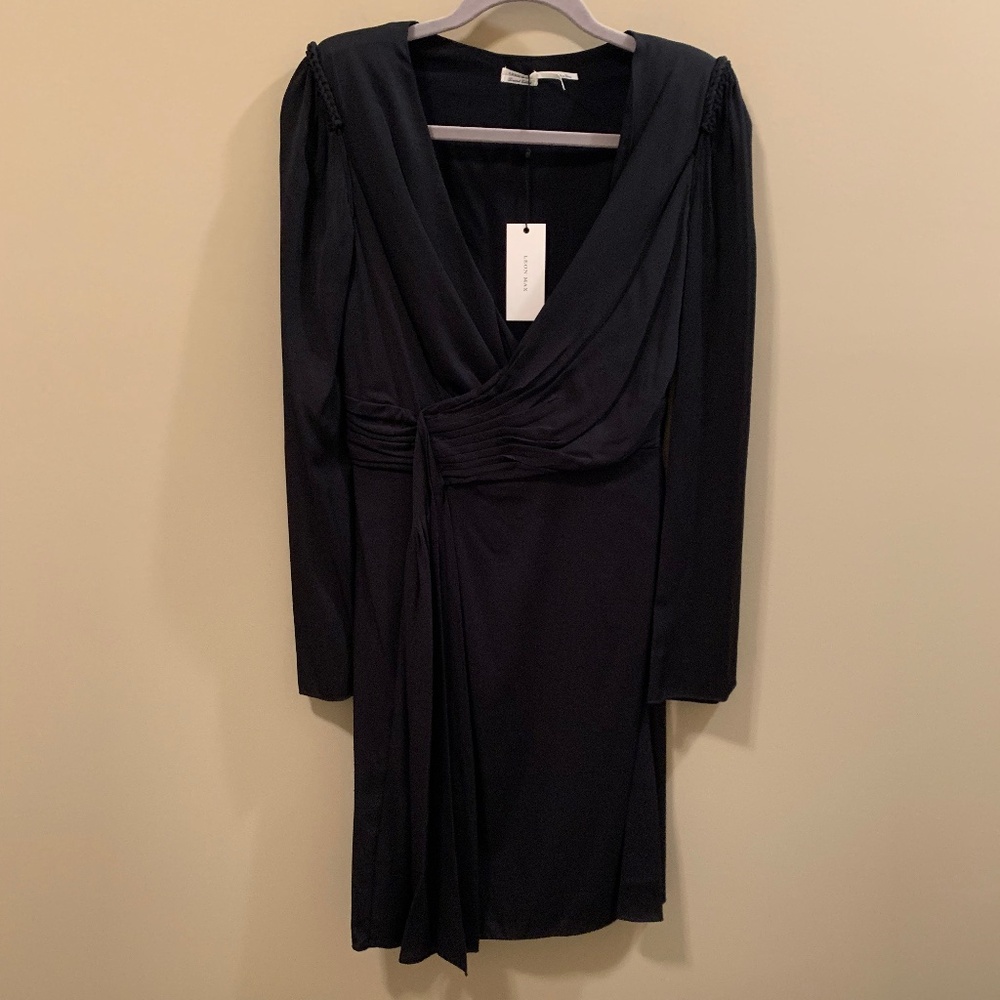 LEON MAX BLACK LONG SLEEVES LINED SILK DRESS - SIZE 4